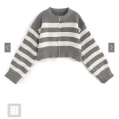 ボーダー柄ジッパーニットトップス[at2126] グレー