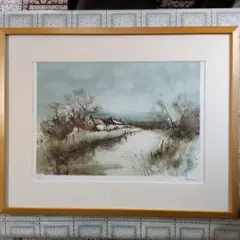 冬の風景 水墨画 金色フレーム付き - メルカリ