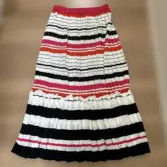 プリーツロングスカート 赤白黒ピンクストライプ　着丈64cm