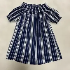 LAZYDAISYネック袖口シャーリング加工ストライプブラウストップスロング丈❗️