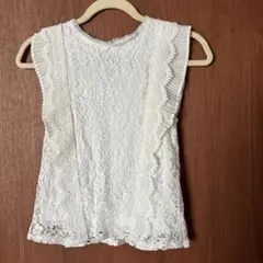 axes femme♡フリルリレース ホワイト ノースリーブ シャツ
