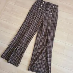 ブラウン系チェック ワイドパンツ