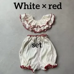 〈白×赤〉メロウスタイ　メロウかぼちゃパンツ　セット　80サイズ　つけ襟