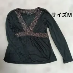 【Regard caressant】サイズМ花柄切り替え長袖カットソー黒ブラック