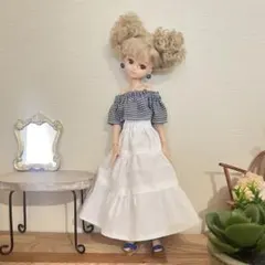 22cmドール服 レース切り替えワンピース×ツイードお花バッグ♡2点セット 22cmドール服 レース切り替えワンピース×ツイードお花バッグ♡2点