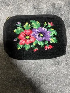 FEILER 花柄刺繍 ポーチ 黒