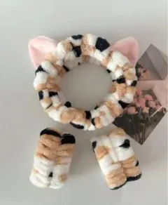 洗顔 猫耳デザイン ヘアバンド リストバンド
