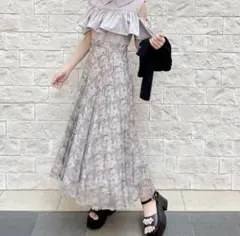 美品 アンミール フリル ドッキング レース マキシ丈 ワンピース プリーツ