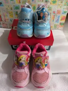 ムーンスター☆プリンセスシューズセット☆2足☆アナ雪☆光るシューズ