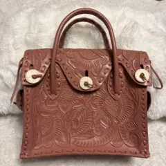 CARVING TRIBES カバン　本革　ブラウンピンク系
