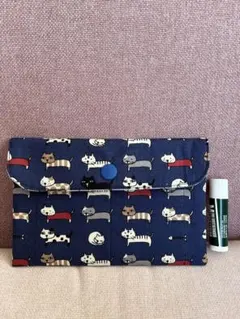 猫柄マルチケース ネイビー