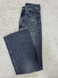 ダメージ加工 ダークグレー ハイウエストデニム