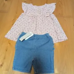 better main フリル付きトップスとデニムショートパンツセット 90
