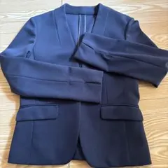 DHC ネイビー ノーカラージャケット ストレッチ素材