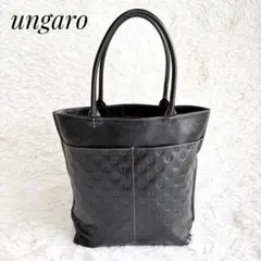 【美品】ungaro レザー トートバッグ 黒 ロゴ型押し 自立　A4のサムネイル