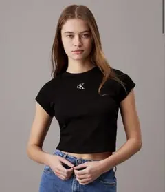 Calvin Klein モノグラムリブクロップドTシャツ