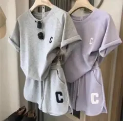 ロゴ 半袖Tシャツ ショートパンツ セットアップ ルームウェア グレーのサムネイル