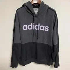 adidas アディダス フード付きスウェットパーカー グレー/ブラック 2XL