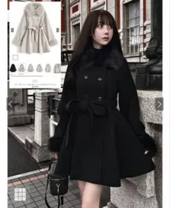 GRL ファー付き黒ダブルブレストコート 即日発送可