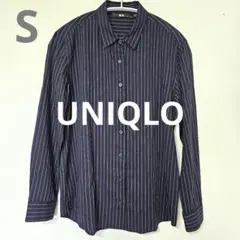 UNIQLO レーヨンストライプブラウス　ネイビー 長袖シャツ S