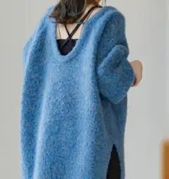 【kastane】メランジVあきニットプルオーバー/ブルー