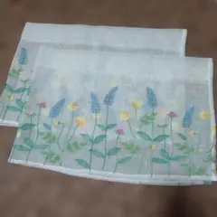 花柄刺繍カフェカーテン 約32cm x 99cm 2枚セット