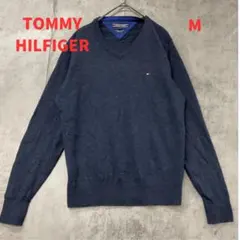 トミーヒルフィガー Vネックニット 紺 ワンポイント 刺繍 定番【7805】