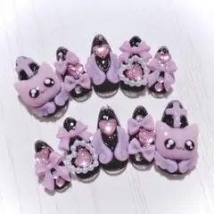 No.924　ネイルチップ 現品 量産型 地雷系 サブカル ピンク 猫 平成女児