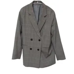 GU M グレー チェック柄 ダブルブレストジャケット