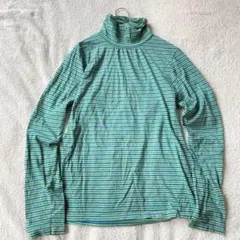 【エルエルビーン】ハイネックカットソー 長袖 ボーダー ピマコットン100％ F