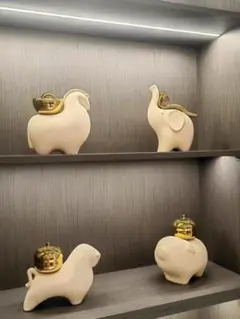 動物型オルゴール 陶器製 4点セット