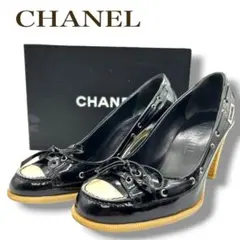 CHANEL シャネル エナメル パンプス 22cm ブラック 箱付のサムネイル