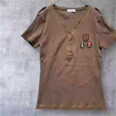 【SAM ARIS】ヘンリーネック　半袖リブ編みカットソー　ブラウン　M