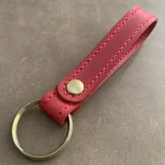 キーホルダー　本革　真鍮　キーリング　ハンドメイド　レッド