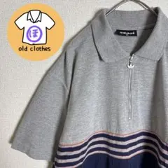 【90s万国旗タグ】アディダス ハーフジップ ポロシャツ XL バイカラー 刺繍のサムネイル
