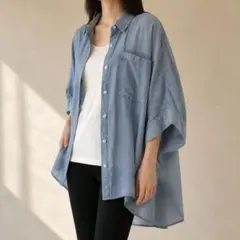 完売品 BEARDSLEY ビアズリー シフォンデニム ポンチョシャツ 現行