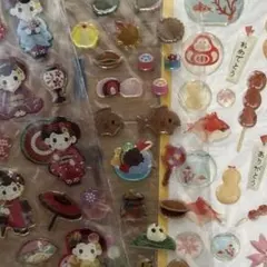 平成レトロシール当時物　エポキシシール　ぷっくり舞妓　祭り　金魚　ダルマ　和菓子