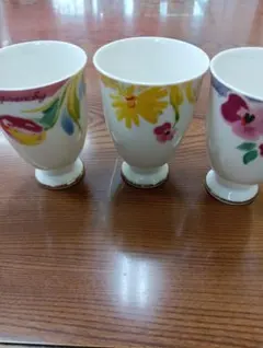フラワーパターン陶器カップ3個セット