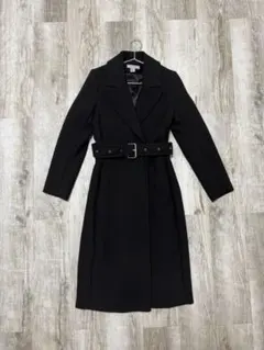 H&M ベルト付きブラックロングコート　34 全品値下げ中