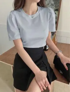 SHEIN dazy パフスリーブ tシャツ 半袖 ブラウス ブルー 水色