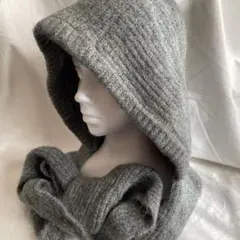 【冬物セール】バラクラバ フード付きマフラー グレー ニット 無地 シンプル