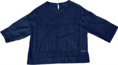RULE 刺繍入りネイビー五分袖トップス