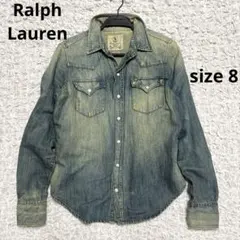 ラルフローレン　ウエスタンシャツ　デニムシャツ　ヴィンテージ加工　コットンリネン