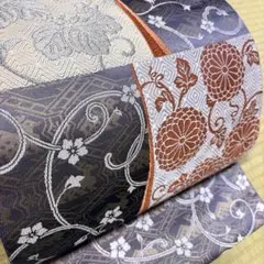 名古屋帯　グレー　花唐草　切り嵌め　西陣織　正絹　中古　【mm912】 名古屋帯 グレー 花唐草 切り嵌め 西陣織 正絹 中古 【mm912】 - メルカリ