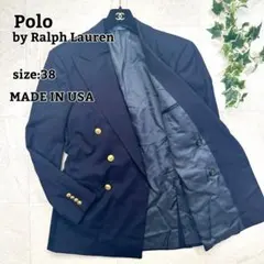 希少 USA製【ポロバイラルフローレン】紺ブレ ダブル 金ボタン ジャケット