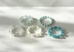 ハンドメイド ビーズリング 指輪 フラワーモチーフ アクセサリー 5個セット