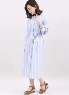 ☆INED☆ストライプシャツワンピース七部袖のサムネイル
