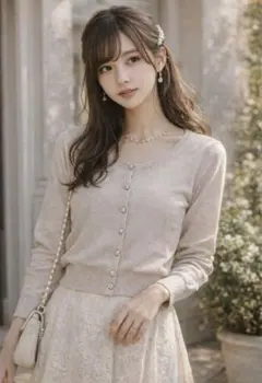 CECIL McBEE ピンク ビジュウ 長袖カーディガン