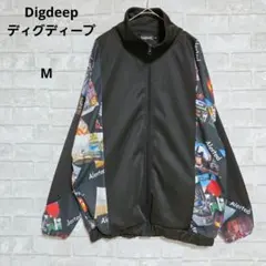 Digdeep 袖フォト総柄 トラックジャケット M 黒 ストリート ジャージ
