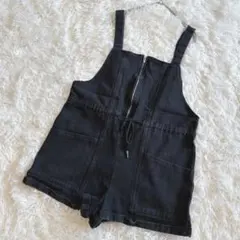 【SHEIN/シーイン】サロペット　ブラックデニム　ショートパンツ　S